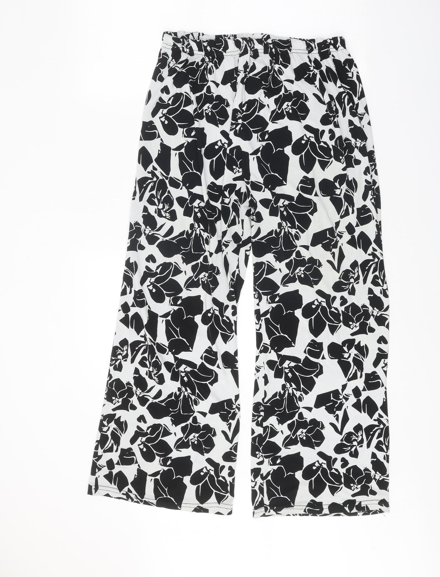 Preworn Womens Black Floral Polyester Trousers Size 28 in Regular