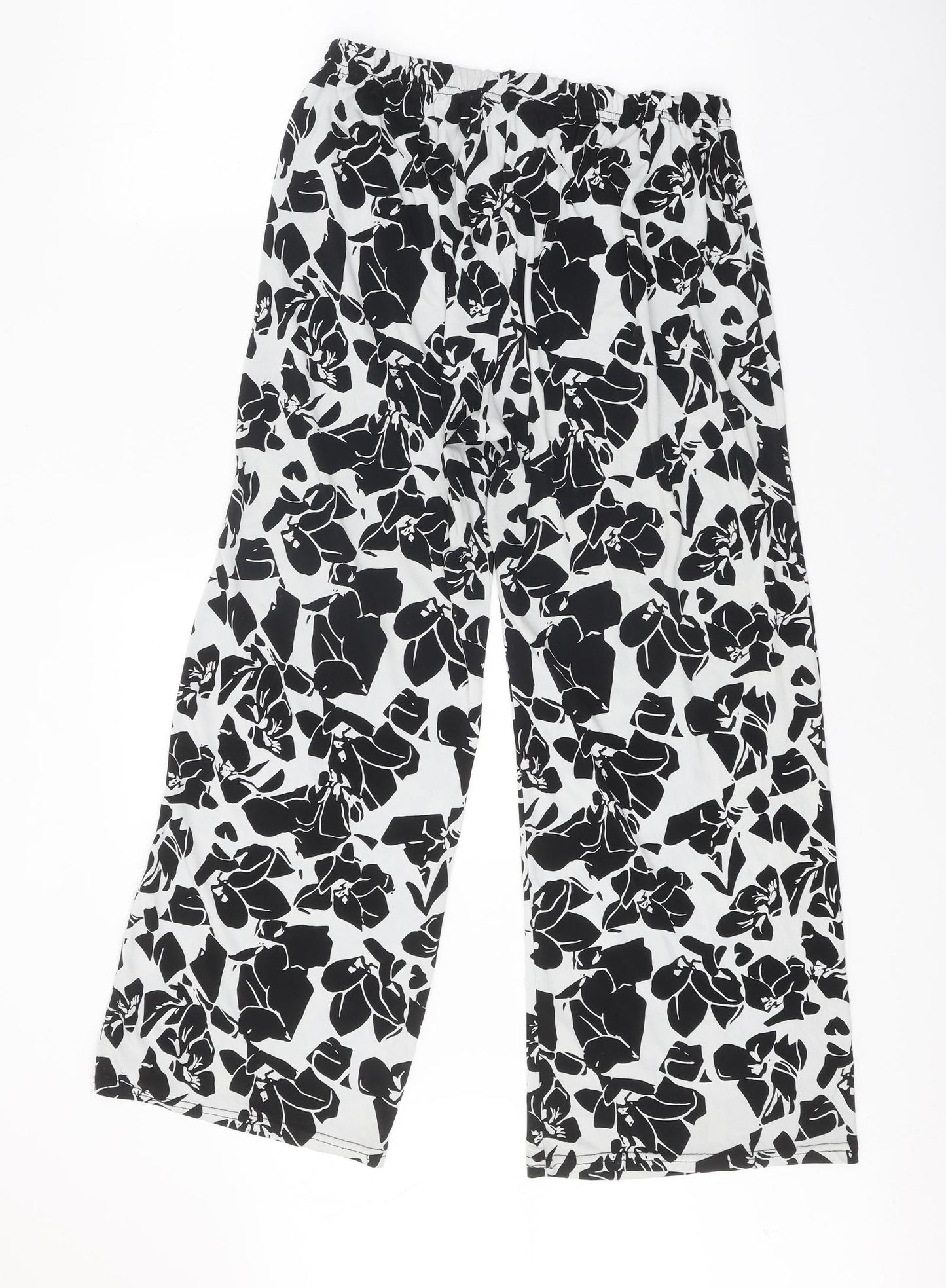 Preworn Womens Black Floral Polyester Trousers Size 28 in Regular