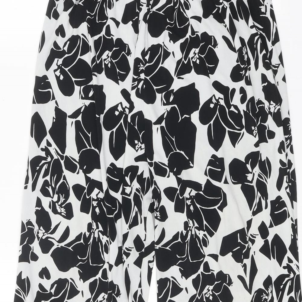 Preworn Womens Black Floral Polyester Trousers Size 28 in Regular