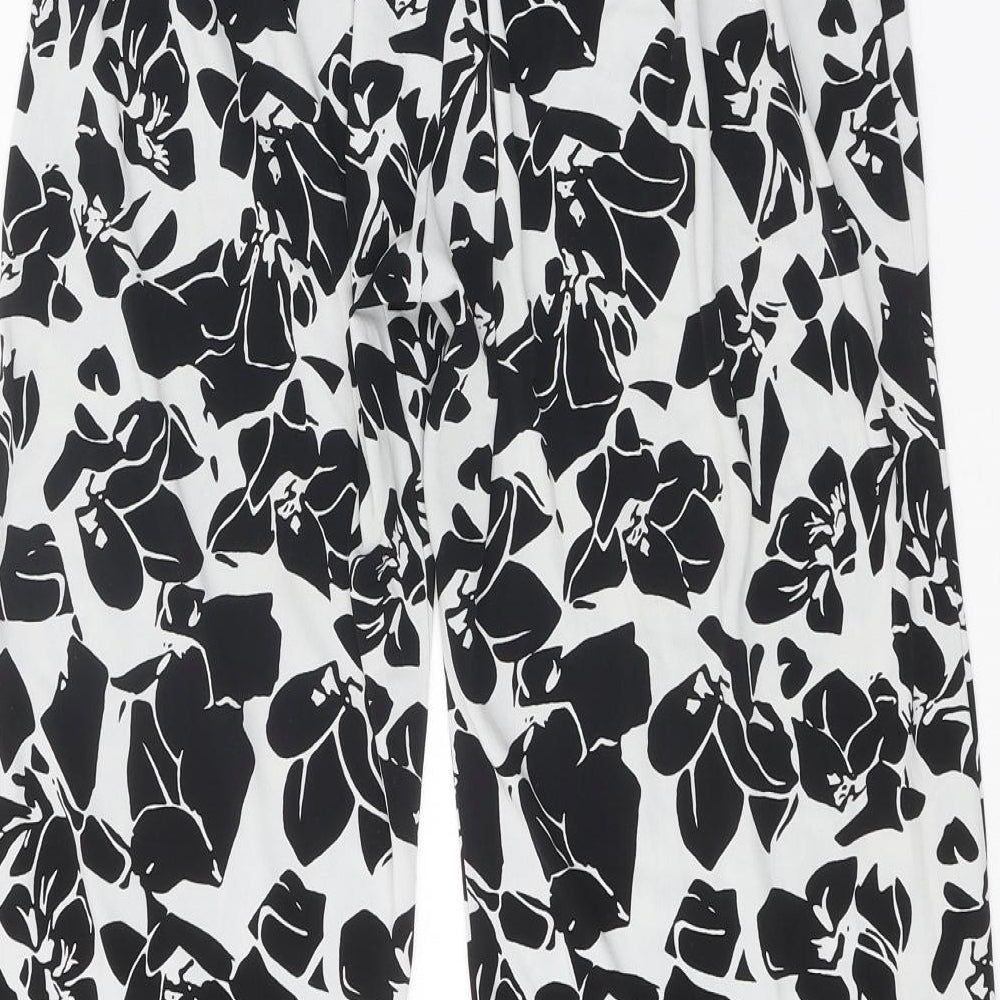 Preworn Womens Black Floral Polyester Trousers Size 28 in Regular