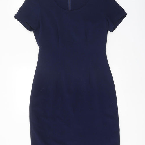 Hudson & Onslow Womens Blue Polyester Sheath Size 10 Scoop Neck Zip