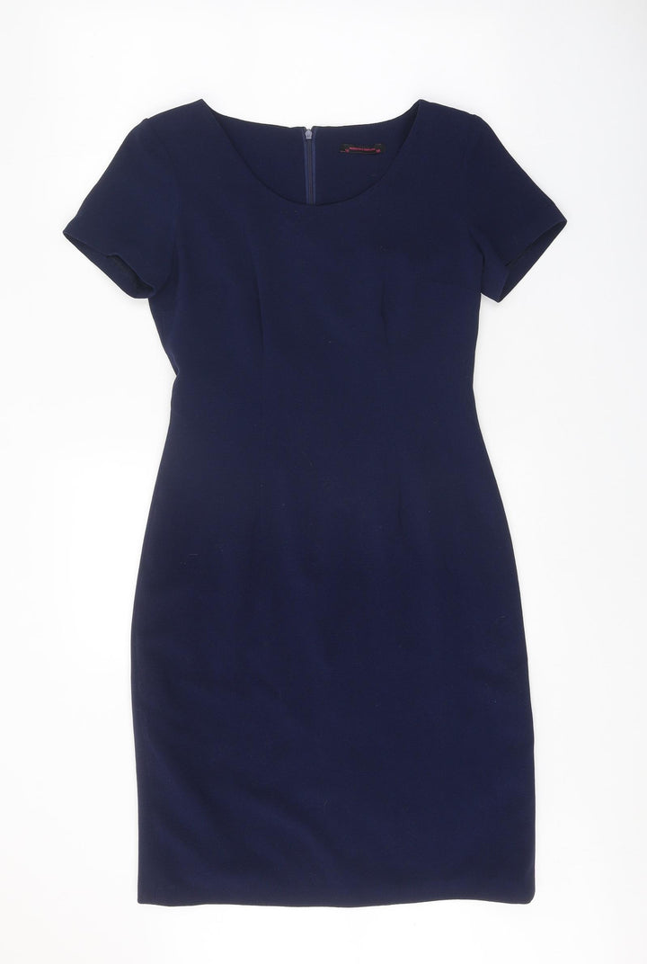 Hudson & Onslow Womens Blue Polyester Sheath Size 10 Scoop Neck Zip