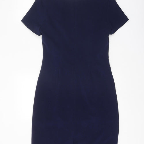 Hudson & Onslow Womens Blue Polyester Sheath Size 10 Scoop Neck Zip