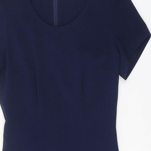 Hudson & Onslow Womens Blue Polyester Sheath Size 10 Scoop Neck Zip