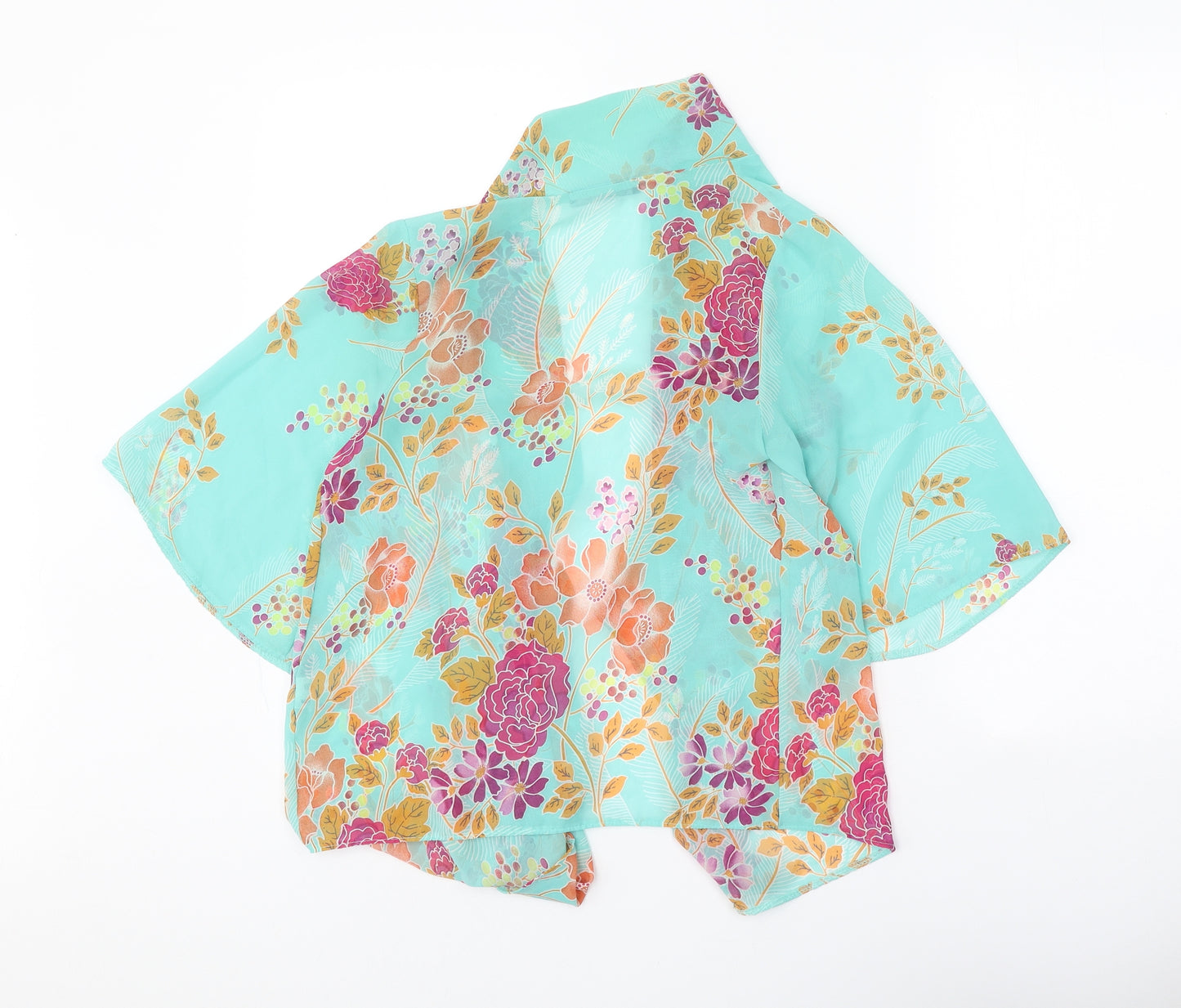 Internacionale Womens Blue Floral Polyester Kimono Blouse Size 6 V-Neck