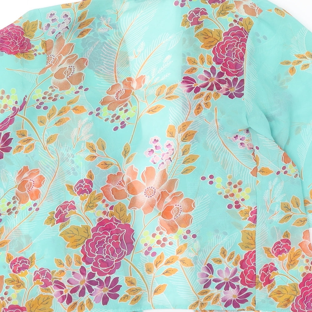 Internacionale Womens Blue Floral Polyester Kimono Blouse Size 6 V-Neck