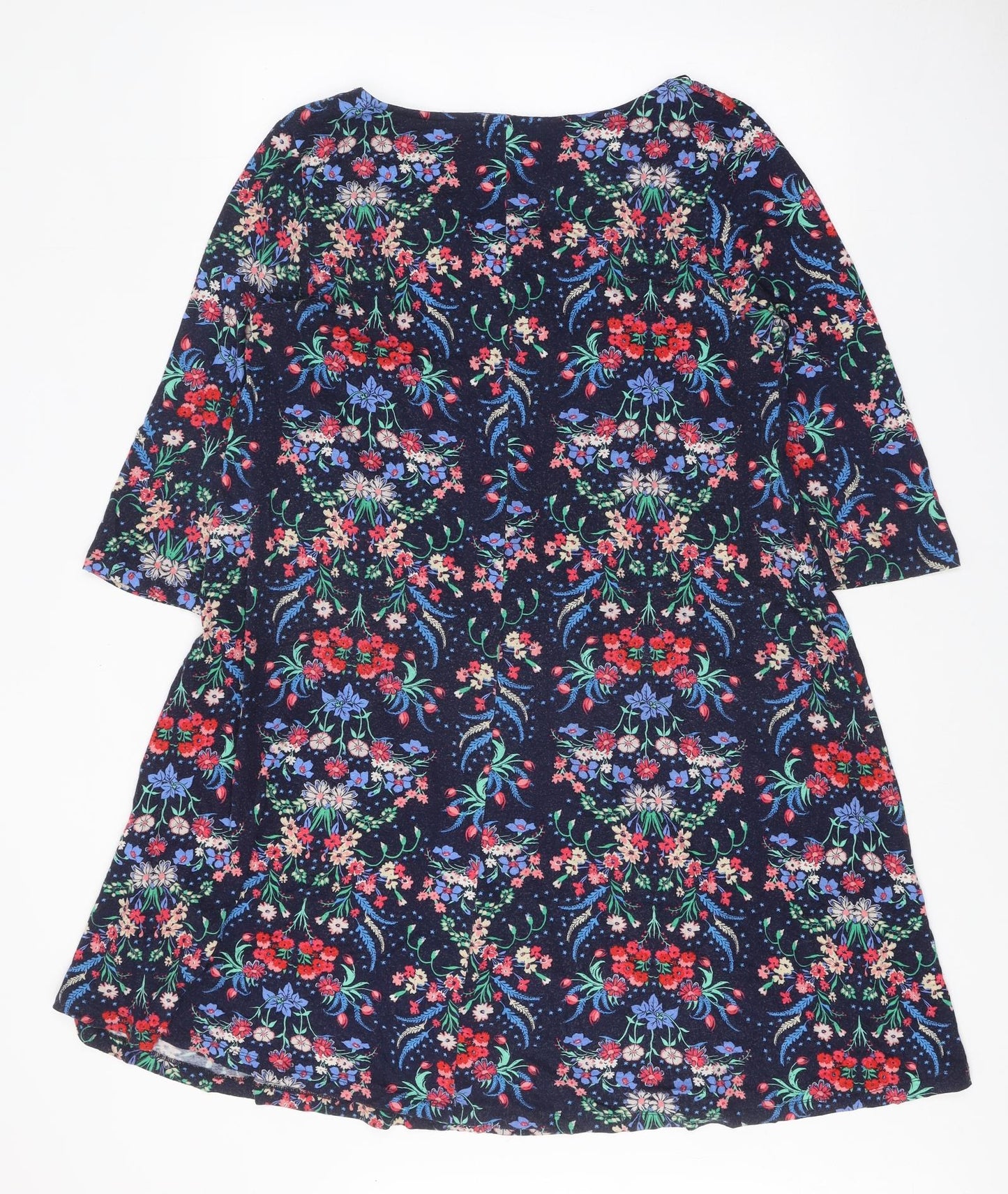Monsoon Womens Blue Geometric Viscose A-Line Size 14 Boat Neck Pullover