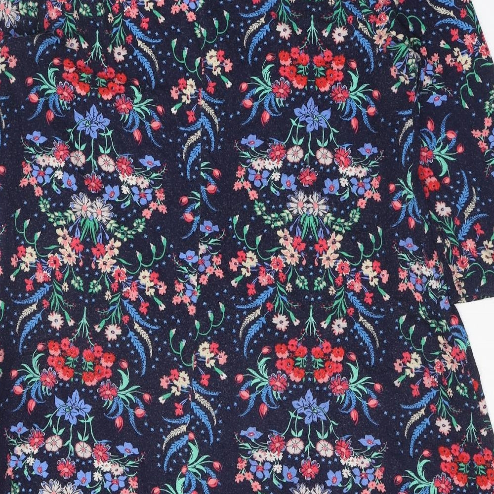 Monsoon Womens Blue Geometric Viscose A-Line Size 14 Boat Neck Pullover