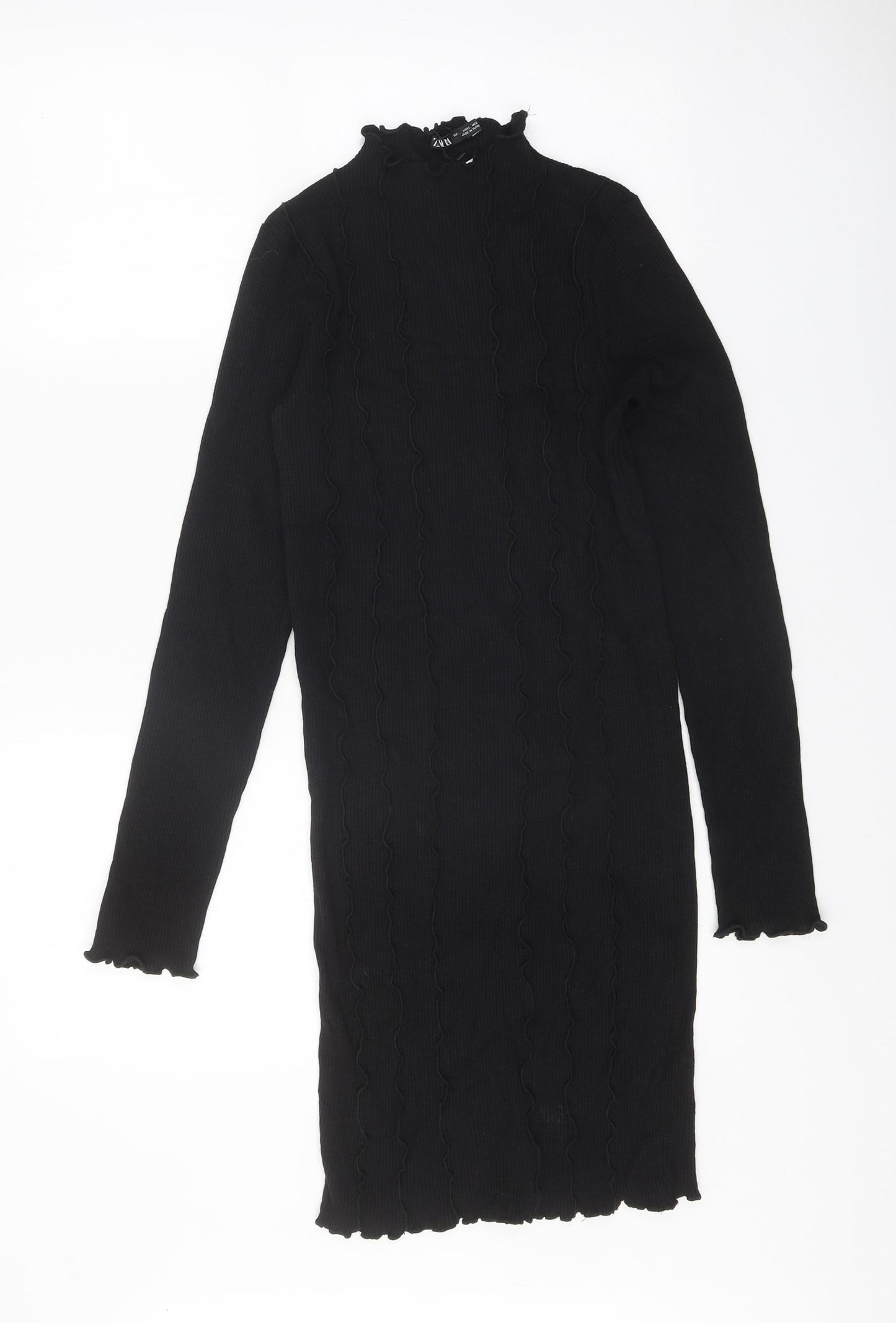 Zara Womens Black Cotton Bodycon Size L Mock Neck Pullover