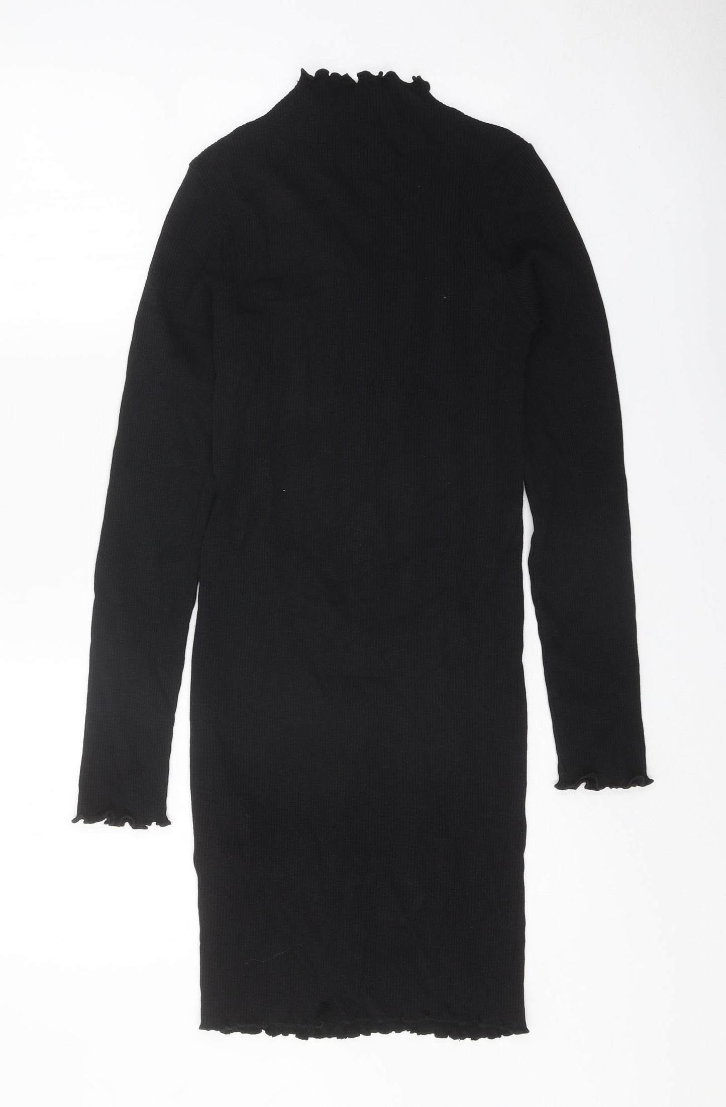 Zara Womens Black Cotton Bodycon Size L Mock Neck Pullover