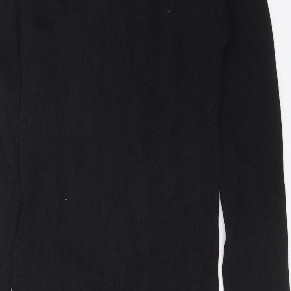Zara Womens Black Cotton Bodycon Size L Mock Neck Pullover