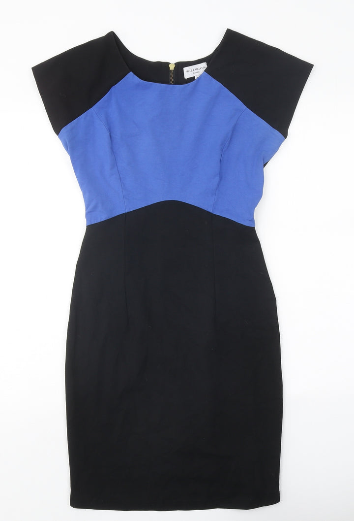 Wolf & Whistle Womens Black Colourblock Viscose Shift Size 8 Boat Neck Zip