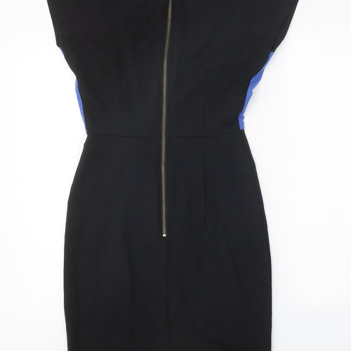 Wolf & Whistle Womens Black Colourblock Viscose Shift Size 8 Boat Neck Zip