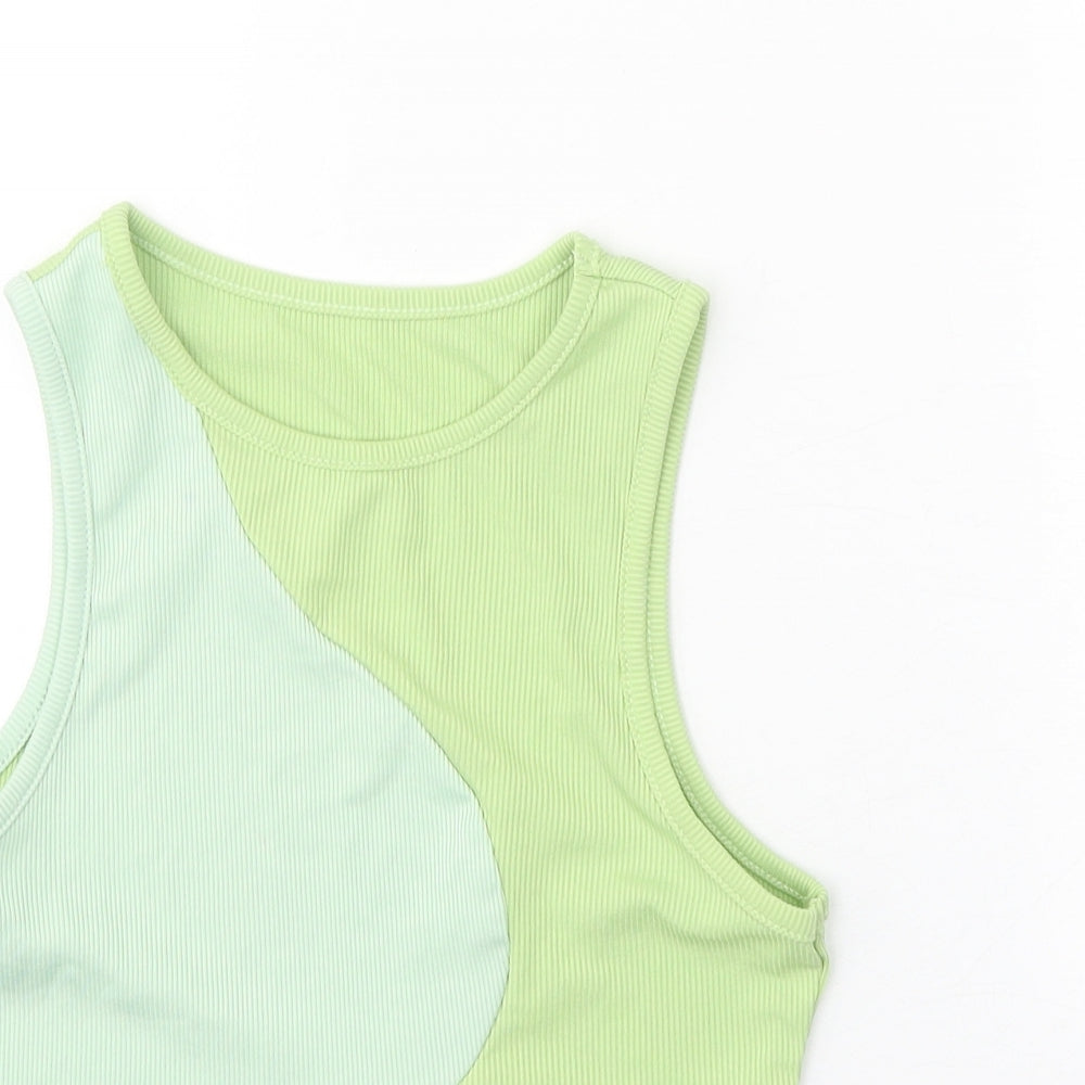 SheIn Womens Green Polyester Cropped Tank Size M Scoop Neck - Colourblock