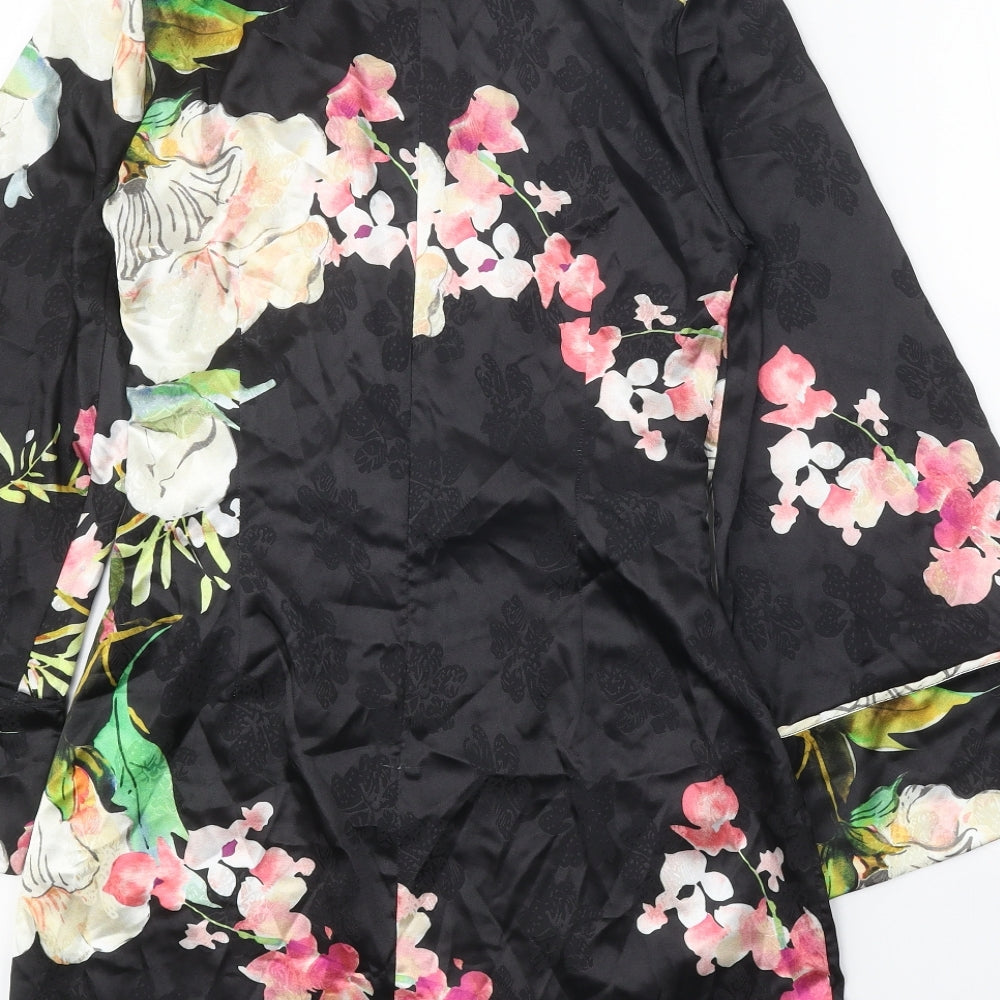 Zara Womens Black Floral Polyester Mini Size M Mock Neck Zip - Voluminous Sleeves