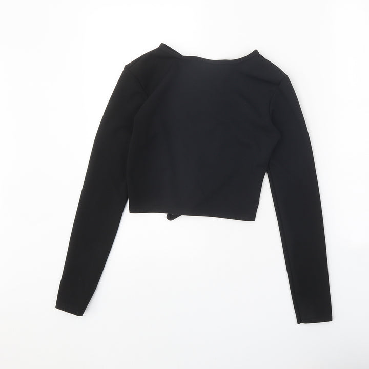 PRETTYLITTLETHING Womens Black Polyester Basic T-Shirt Size S Round Neck