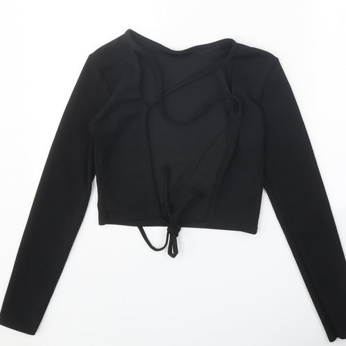 PRETTYLITTLETHING Womens Black Polyester Basic T-Shirt Size S Round Neck