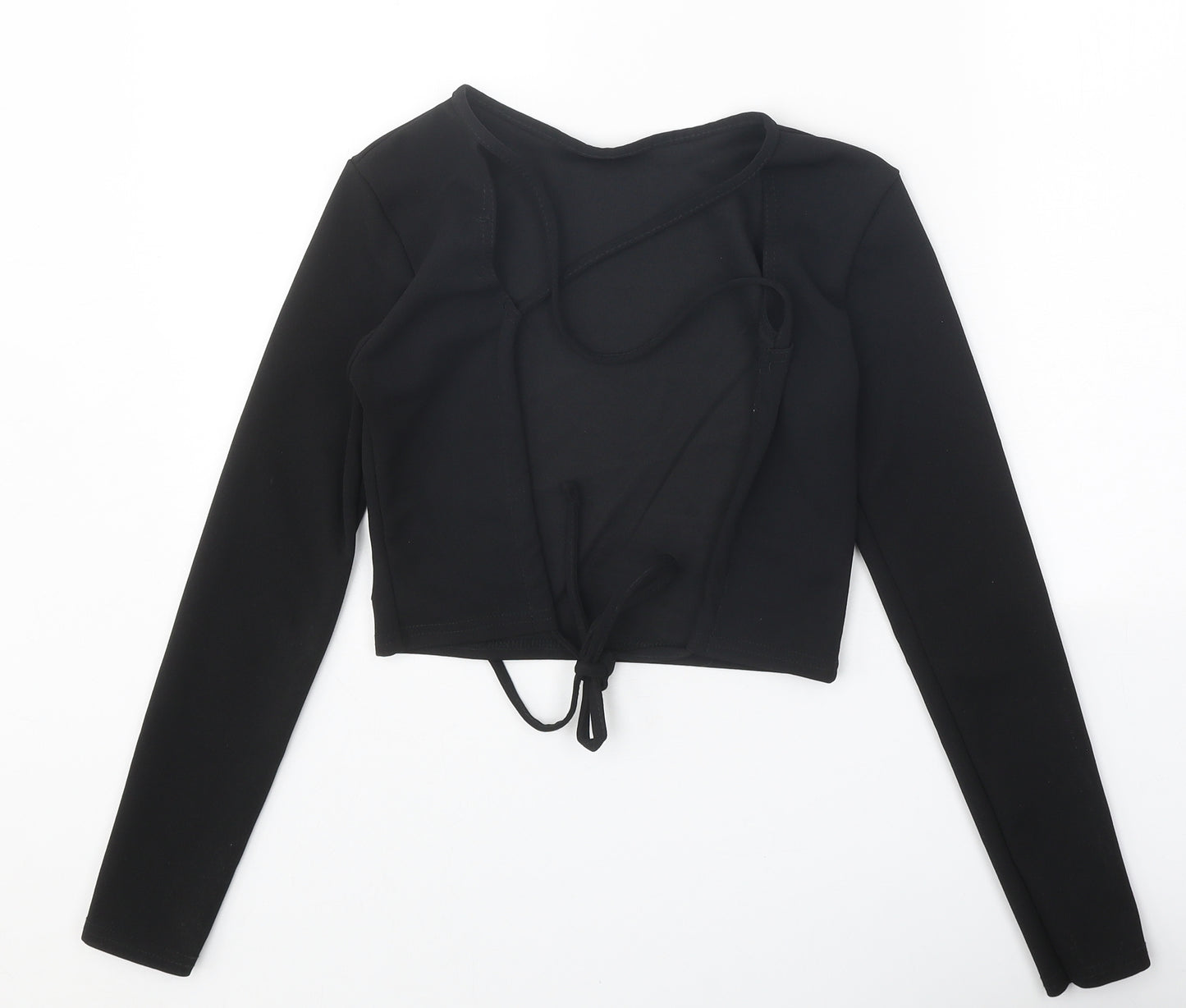 PRETTYLITTLETHING Womens Black Polyester Basic T-Shirt Size S Round Neck