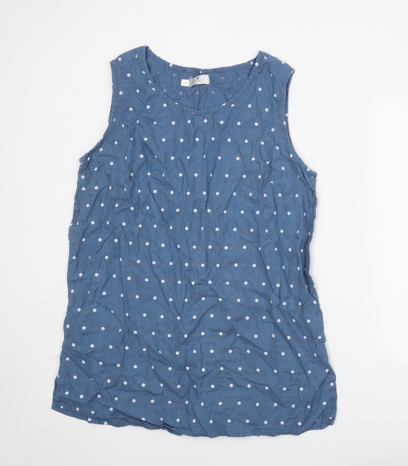 Box2 Womens Blue Polka Dot Linen Basic Tank Size 18 Round Neck