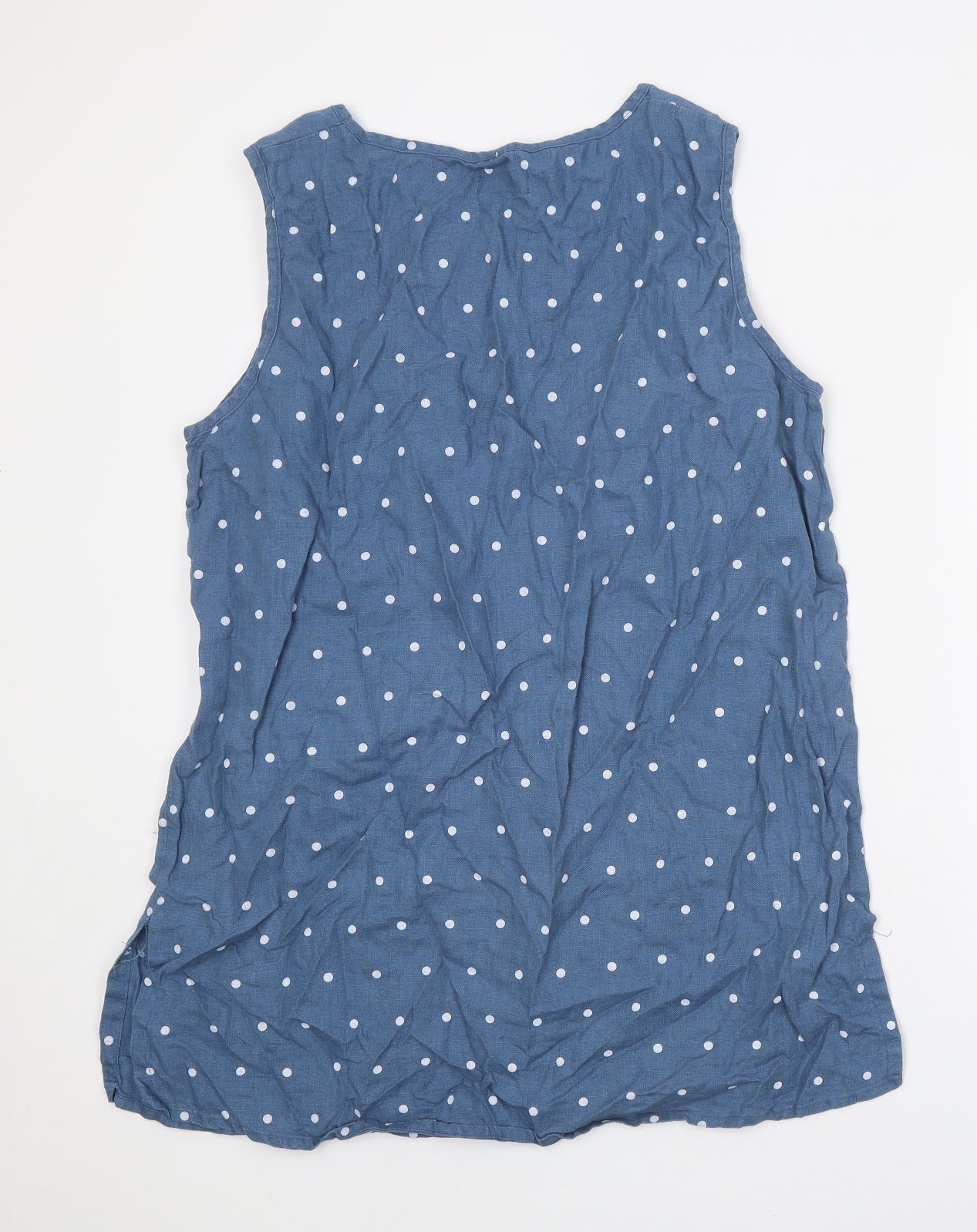 Box2 Womens Blue Polka Dot Linen Basic Tank Size 18 Round Neck