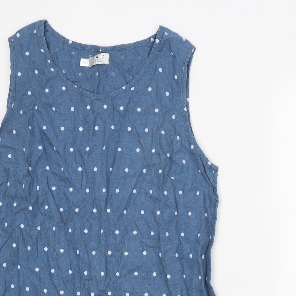 Box2 Womens Blue Polka Dot Linen Basic Tank Size 18 Round Neck