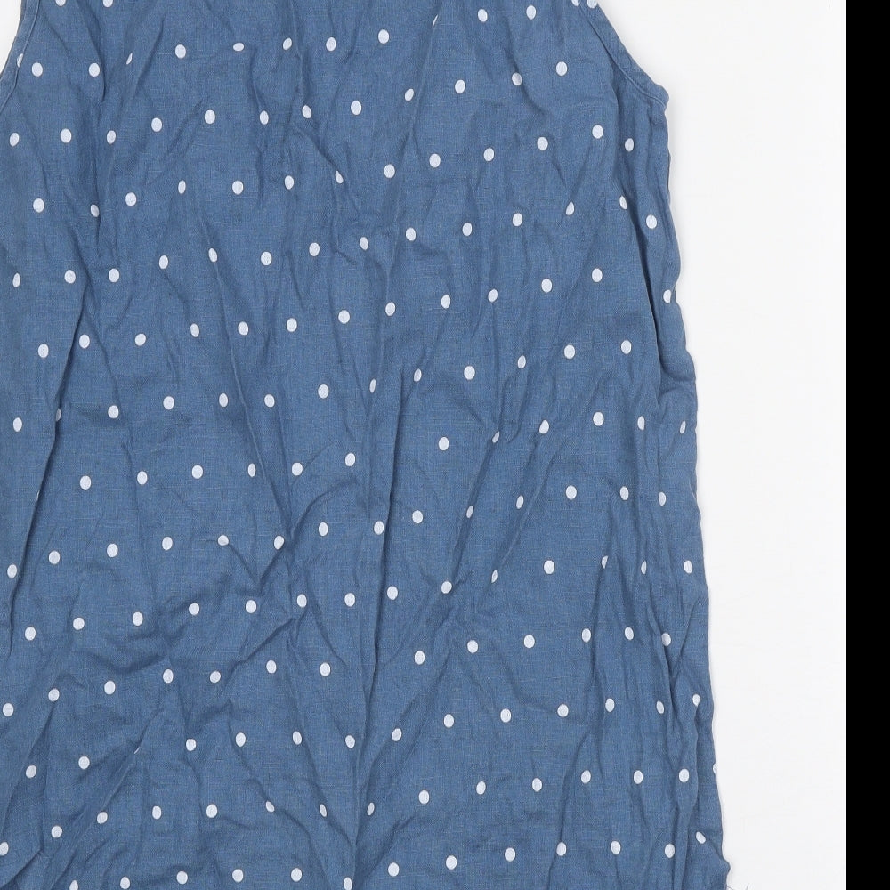 Box2 Womens Blue Polka Dot Linen Basic Tank Size 18 Round Neck