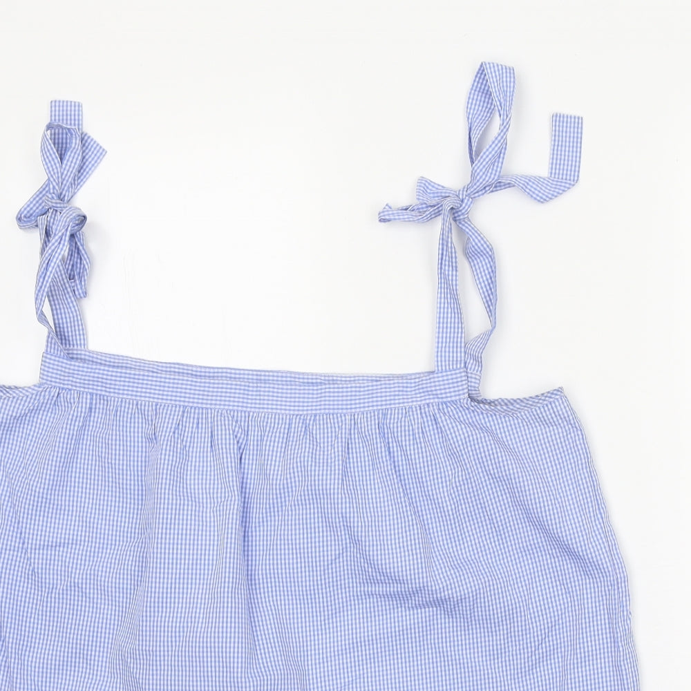 Iris & Ink Womens Blue Check 100% Cotton Basic Tank Size XL Square Neck