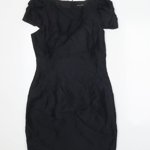 Limited Collection Womens Black Linen Sheath Size 10 Round Neck Zip
