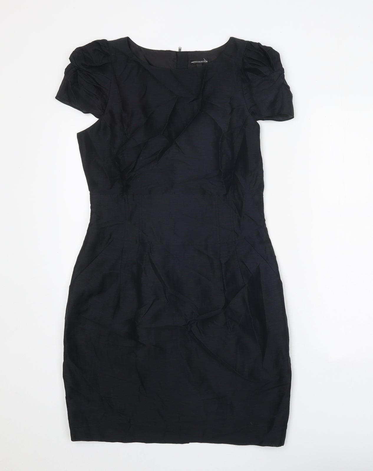 Limited Collection Womens Black Linen Sheath Size 10 Round Neck Zip