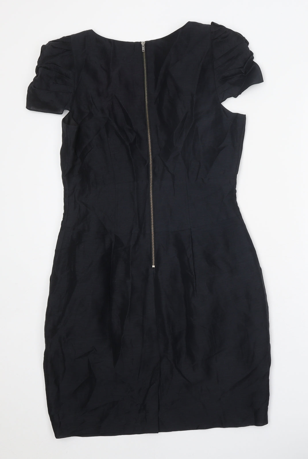 Limited Collection Womens Black Linen Sheath Size 10 Round Neck Zip