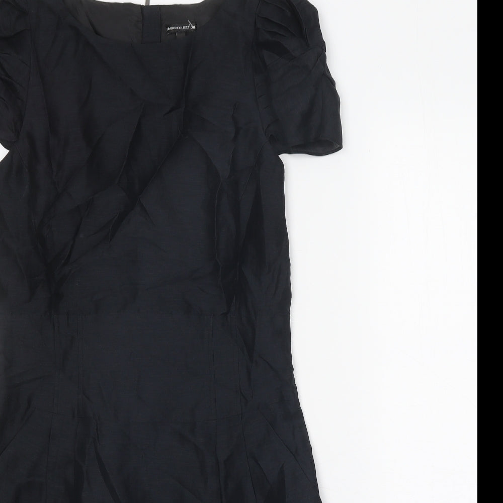 Limited Collection Womens Black Linen Sheath Size 10 Round Neck Zip