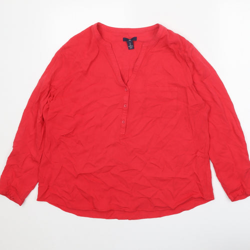 Gap Womens Red Viscose Basic Blouse Size L V-Neck