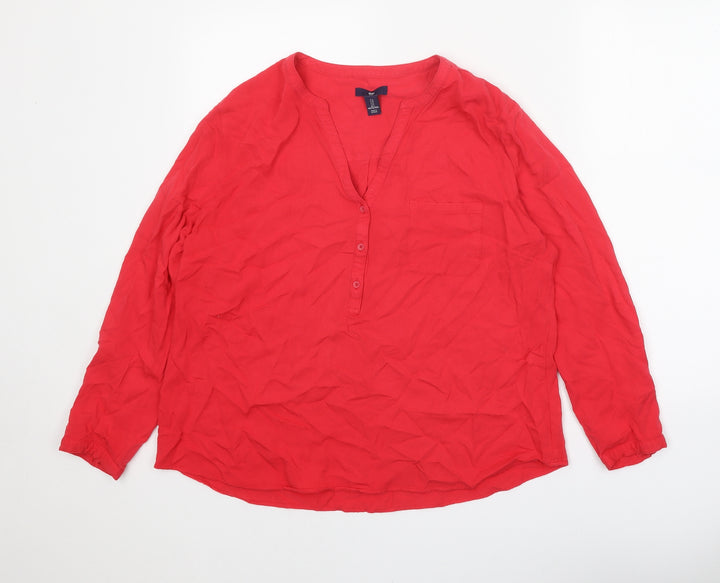 Gap Womens Red Viscose Basic Blouse Size L V-Neck