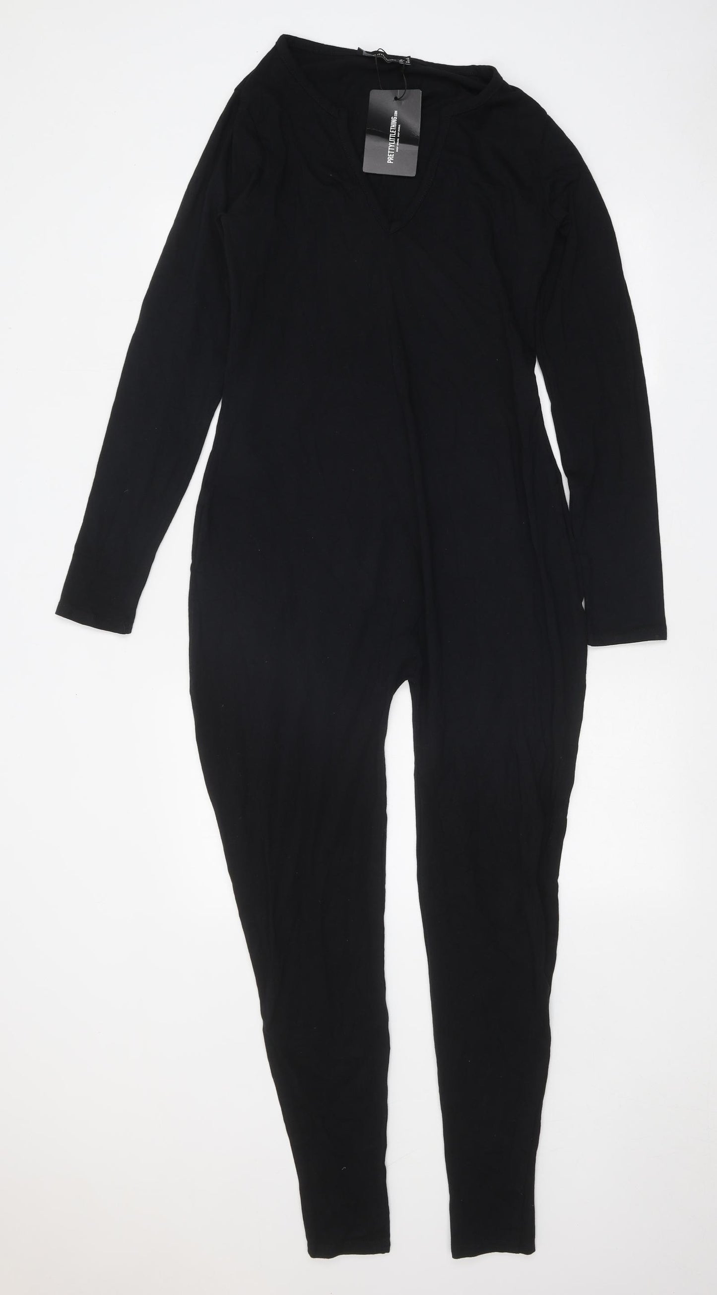 PRETTYLITTLETHING Womens Black Cotton Jumpsuit One-Piece Size 10 Pullover