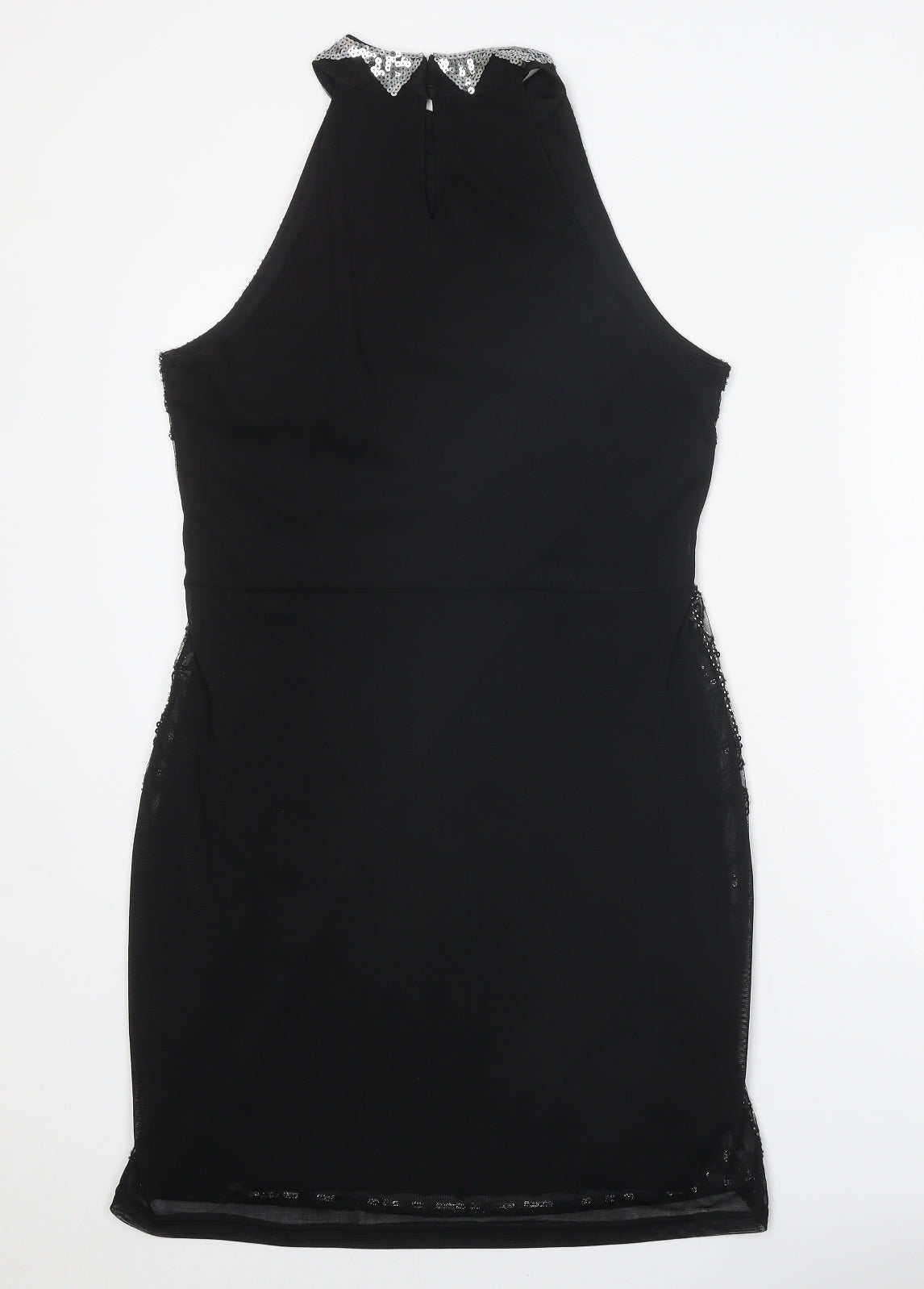 Izabel London Womens Black Polyester Mini Size 12 Round Neck Hook & Eye