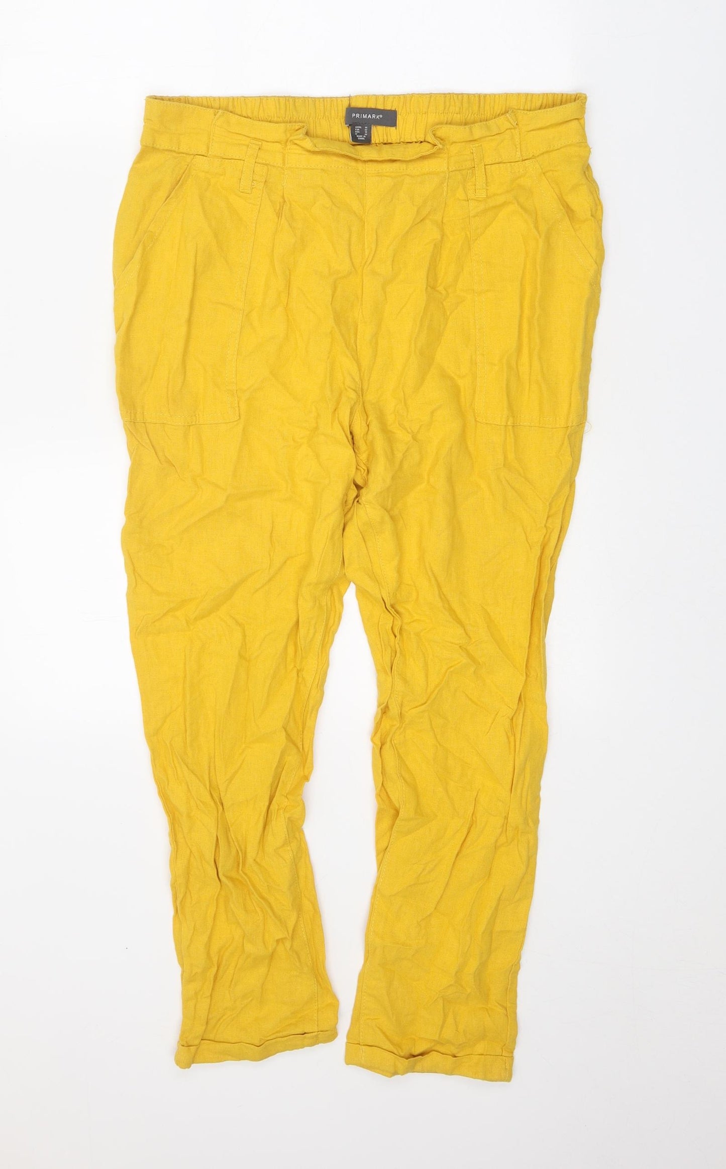 Primark Womens Yellow Linen Carrot Trousers Size 14 Regular