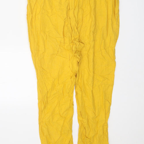 Primark Womens Yellow Linen Carrot Trousers Size 14 Regular
