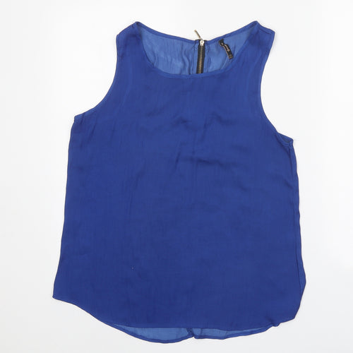 Stradivarius Womens Blue Polyester Basic Tank Size L Boat Neck