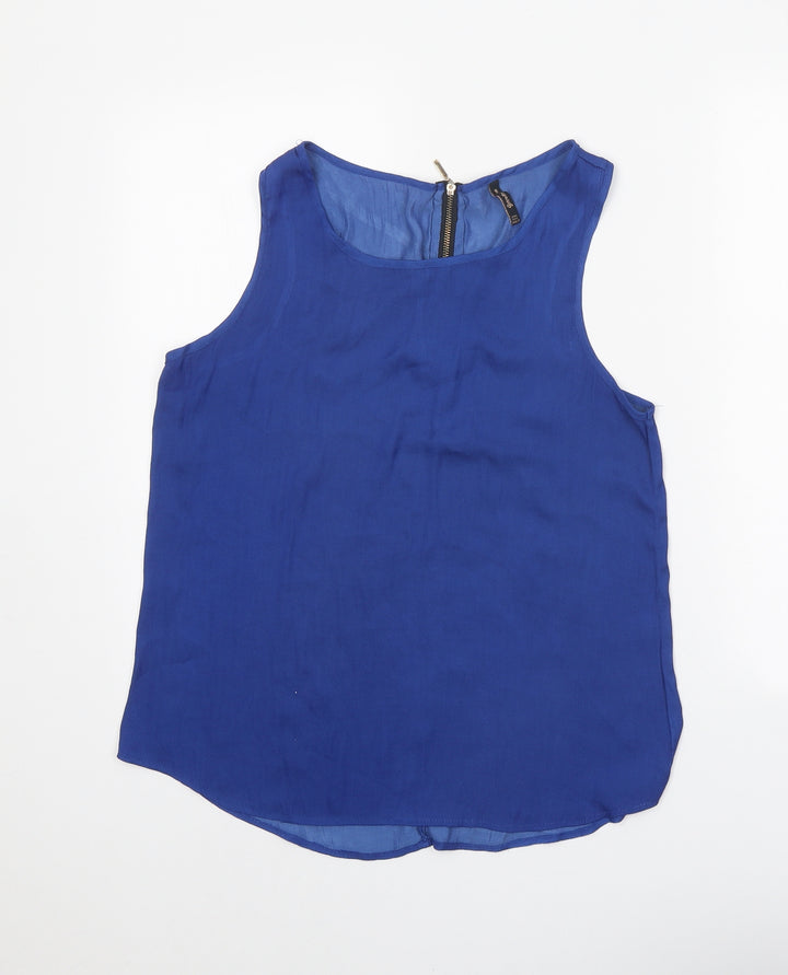 Stradivarius Womens Blue Polyester Basic Tank Size L Boat Neck
