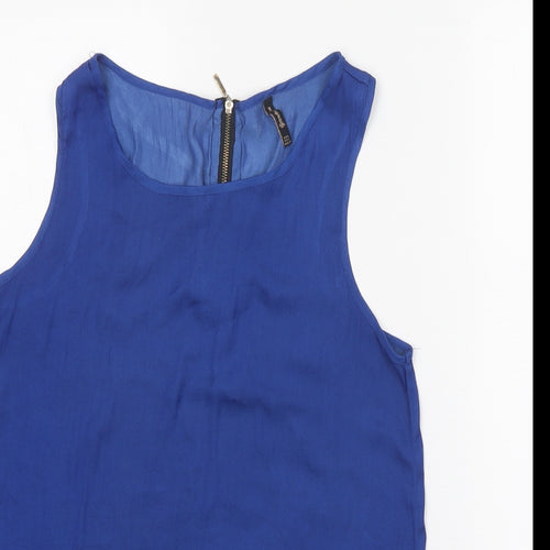 Stradivarius Womens Blue Polyester Basic Tank Size L Boat Neck