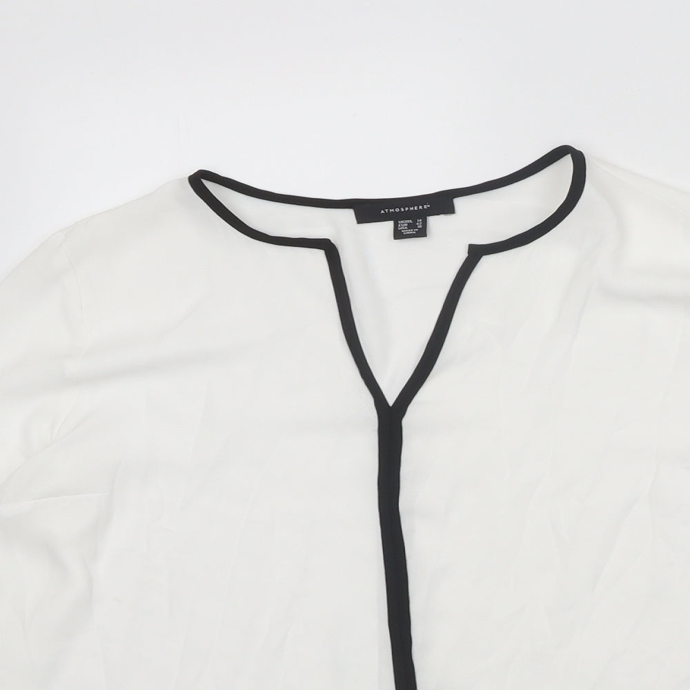 Atmosphere Womens White Polyester Basic Blouse Size 14 V-Neck