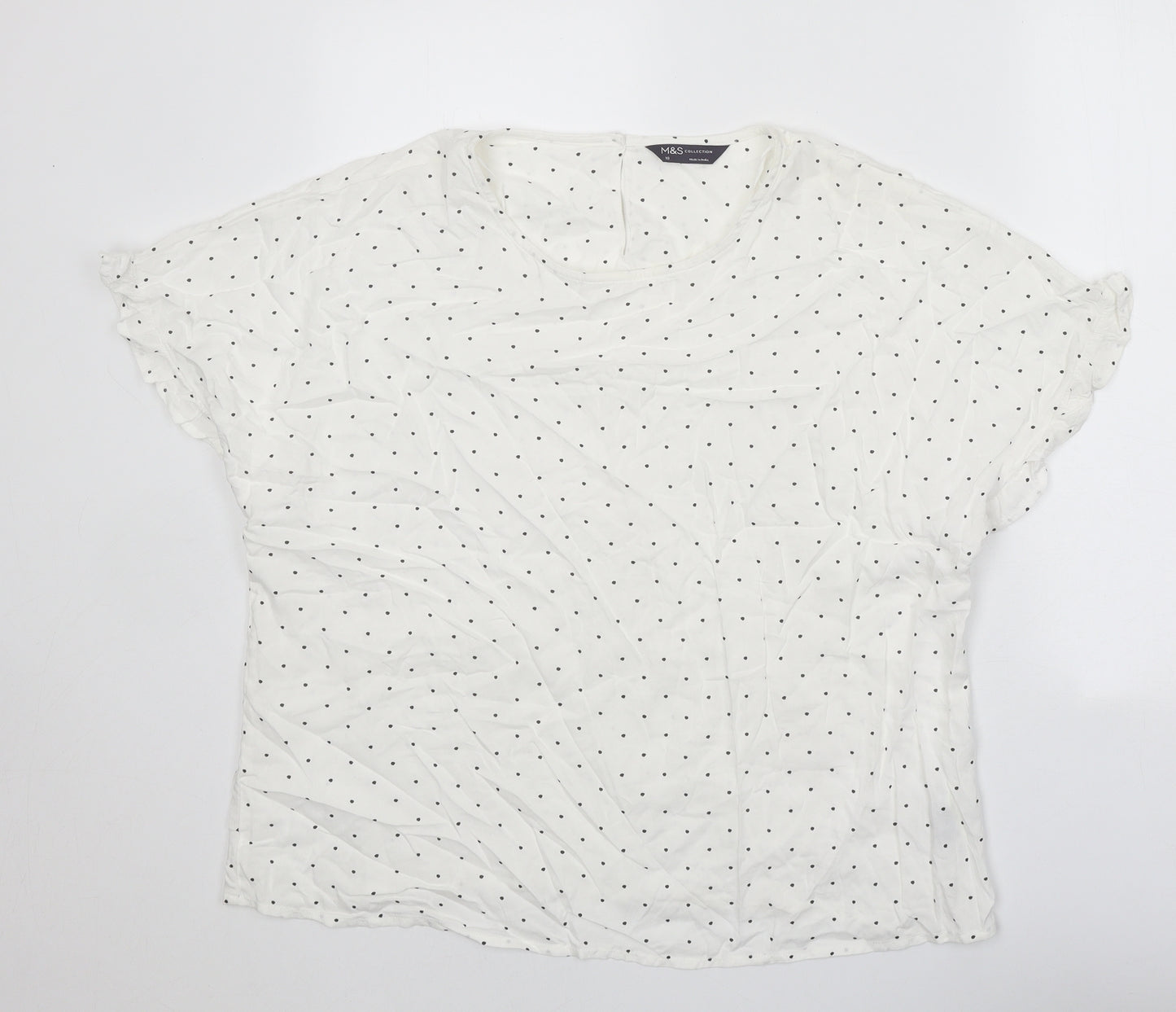 Marks and Spencer Womens White Polka Dot Viscose Basic Blouse Size 18 Round Neck