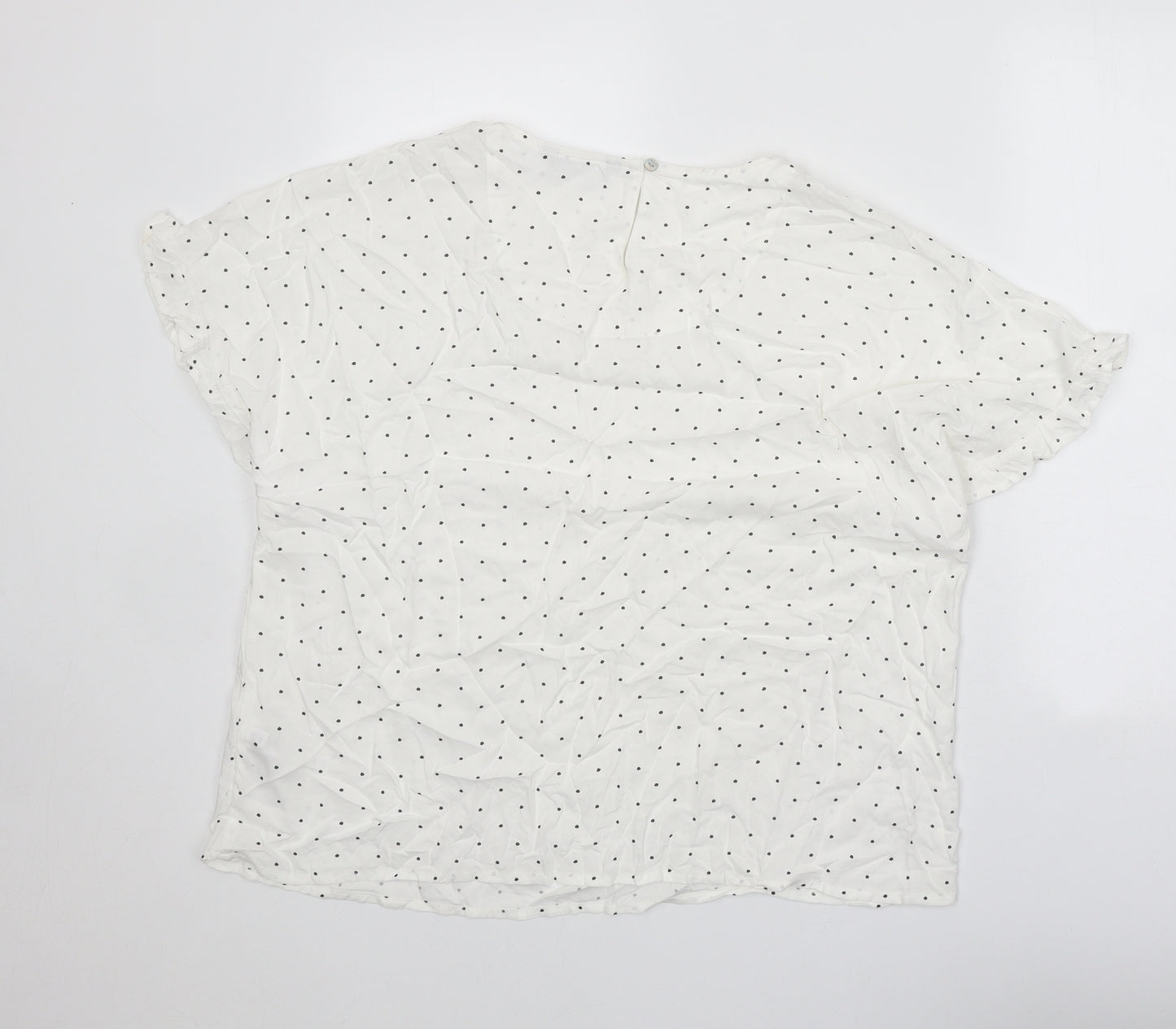 Marks and Spencer Womens White Polka Dot Viscose Basic Blouse Size 18 Round Neck