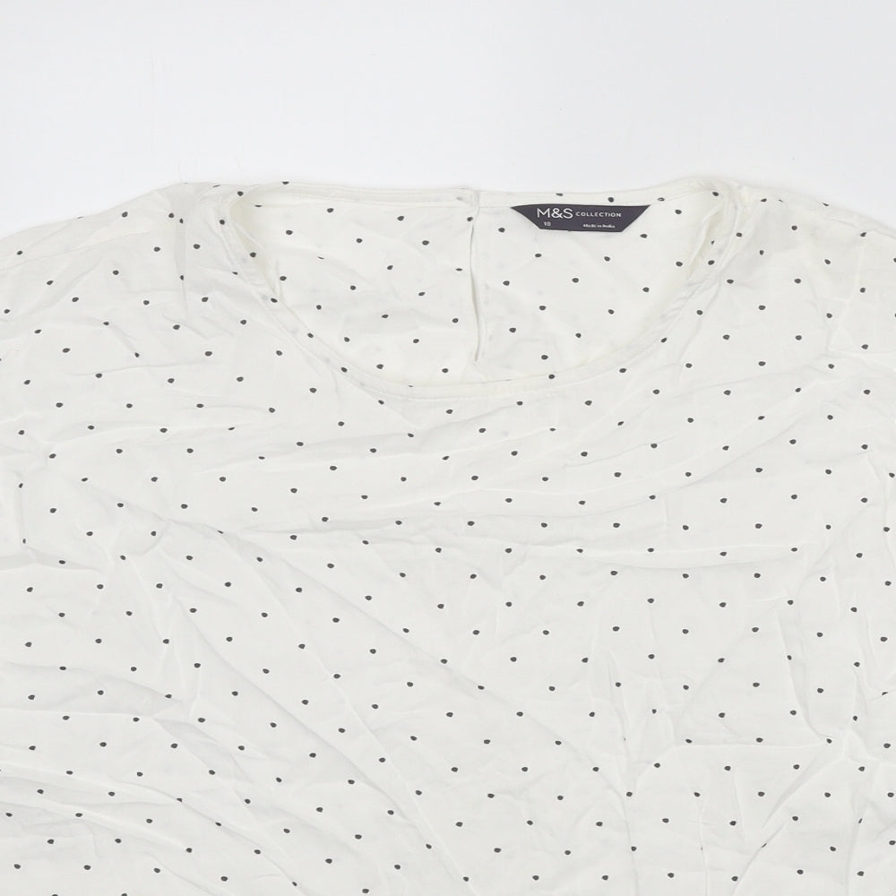 Marks and Spencer Womens White Polka Dot Viscose Basic Blouse Size 18 Round Neck