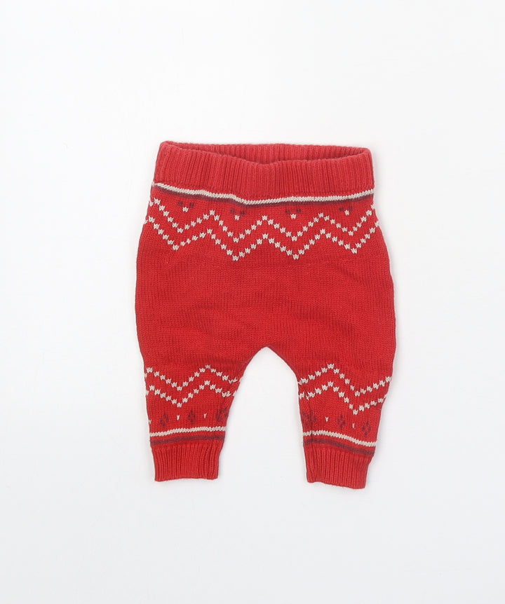 NEXT Baby Red Geometric 100% Cotton Jogger Leggings Size 0-3 Months L50 cm Pullover