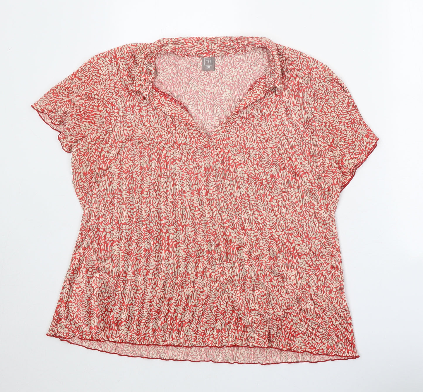 TU Womens Red Geometric Polyester Basic Polo Size 20 Collared