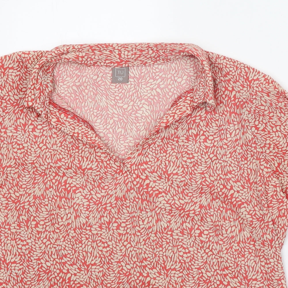 TU Womens Red Geometric Polyester Basic Polo Size 20 Collared