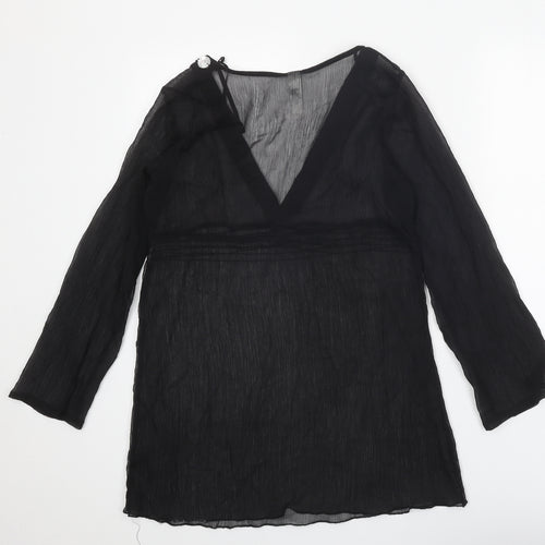 Ocean Club Womens Black Polyester Tunic Blouse Size 8 V-Neck - Embellished Neckline