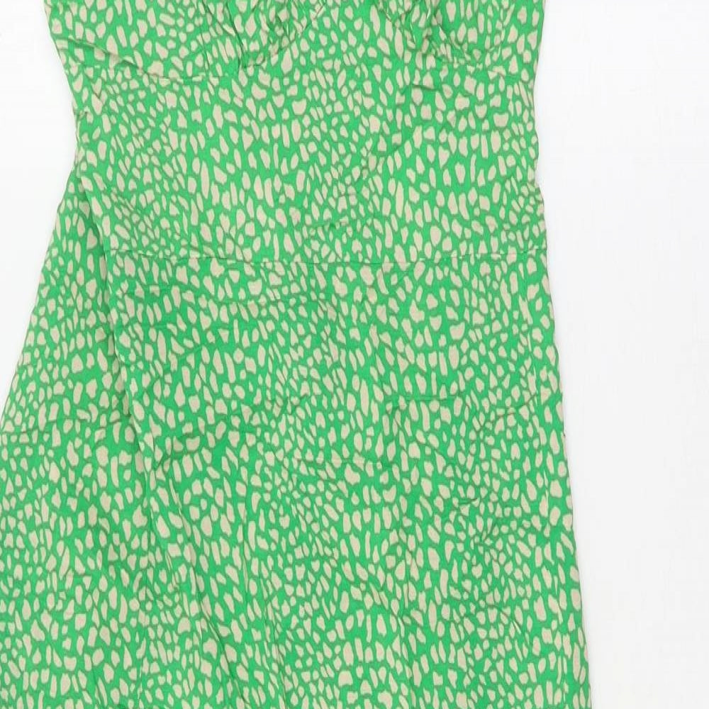 Zara Womens Green Geometric Viscose Slip Dress Size S Sweetheart Lace Up