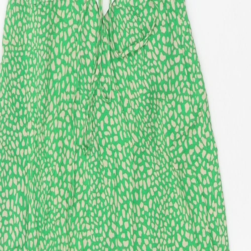 Zara Womens Green Geometric Viscose Slip Dress Size S Sweetheart Lace Up